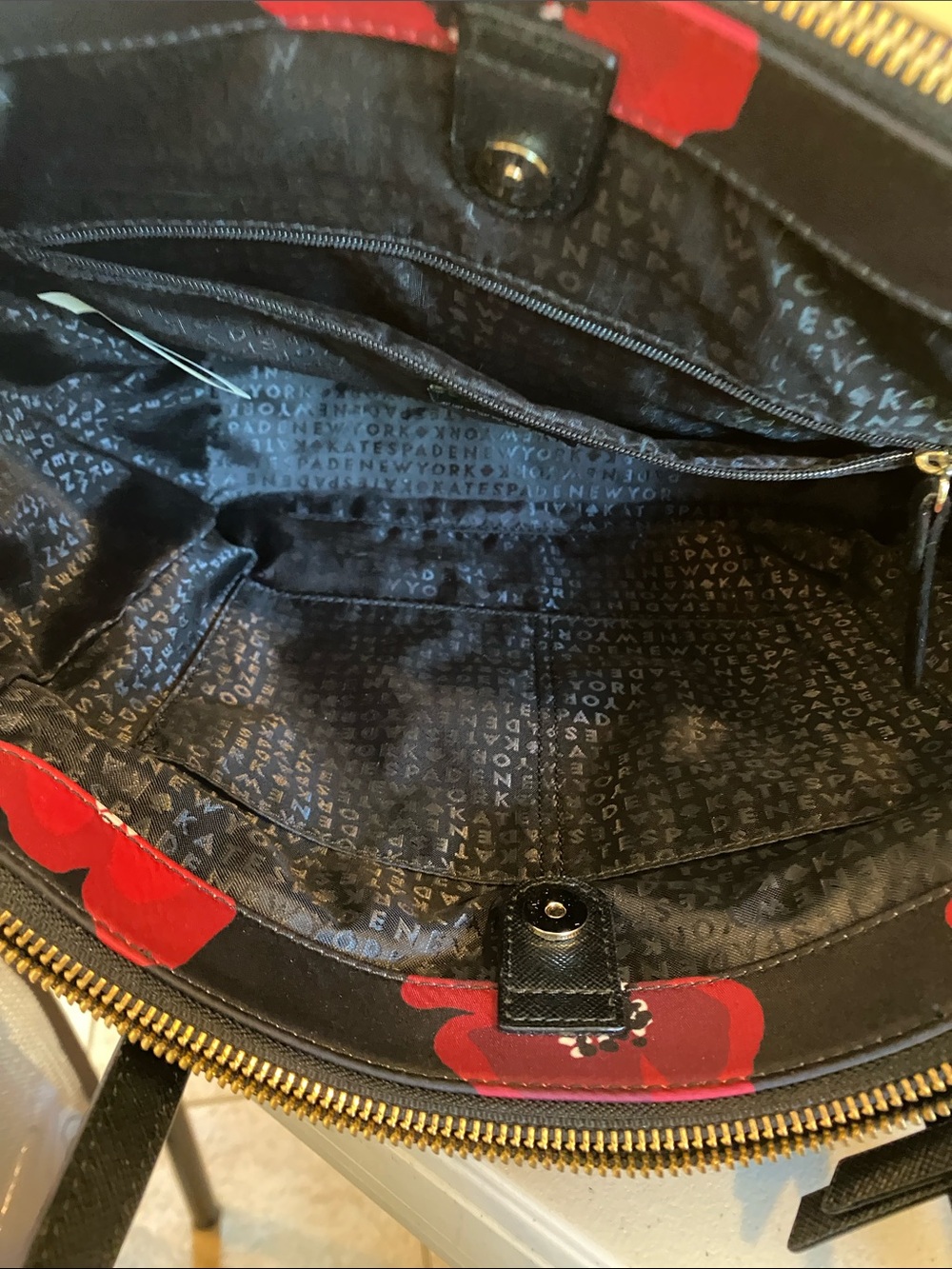 kate spade Black Tote with Red Floral Print - Picture 6 of 8
